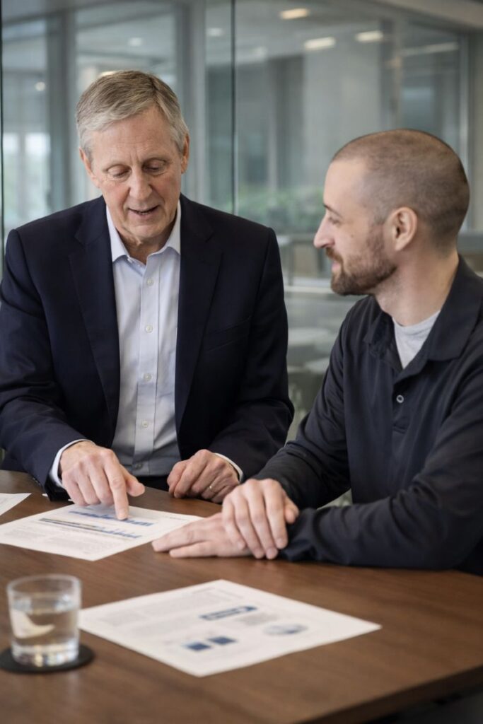 Carl Erickson explaining our services to a client one-on-one.